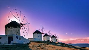 mykonos windmills in the night